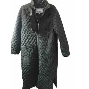 GANNI Oversized Ripstop Quilted Coat Women's Size 32 Green